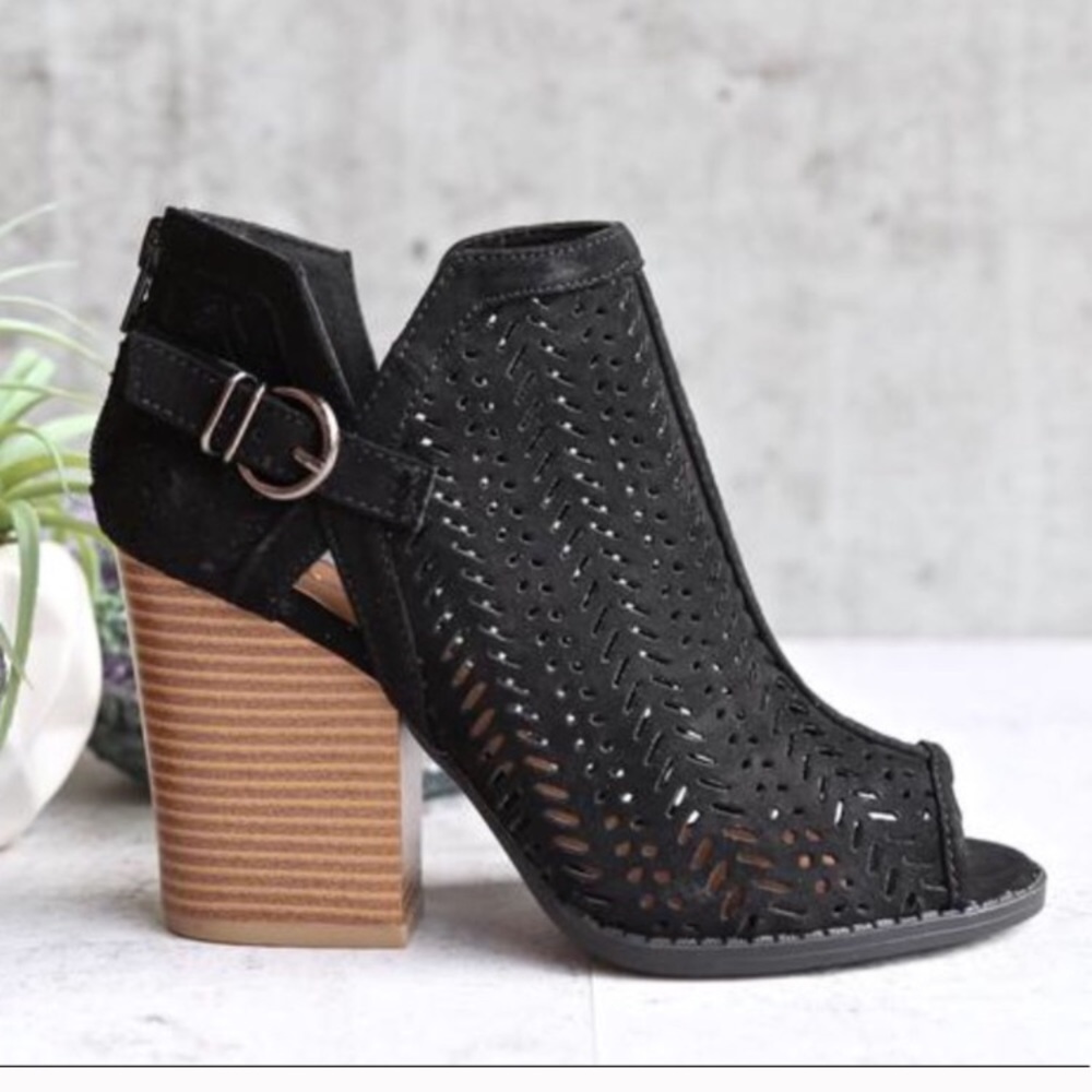 The Barnes Bootie | Black Peep Toe Ankle Bootie - Picture 3 of 8